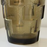 Vase amber glass geometric patterns 70s