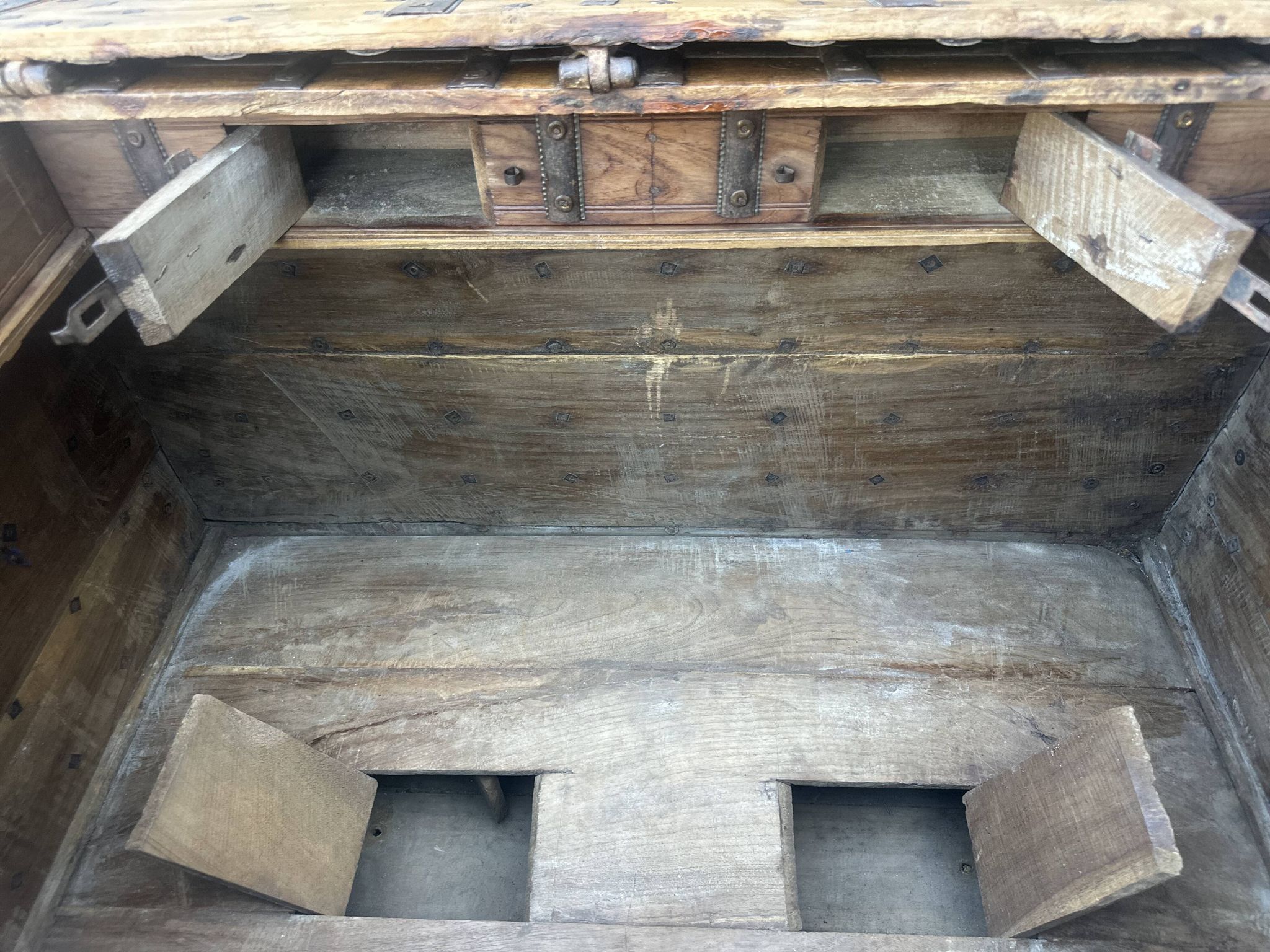 Imposing Indian Chest in Exotic Wood and Wrought Iron