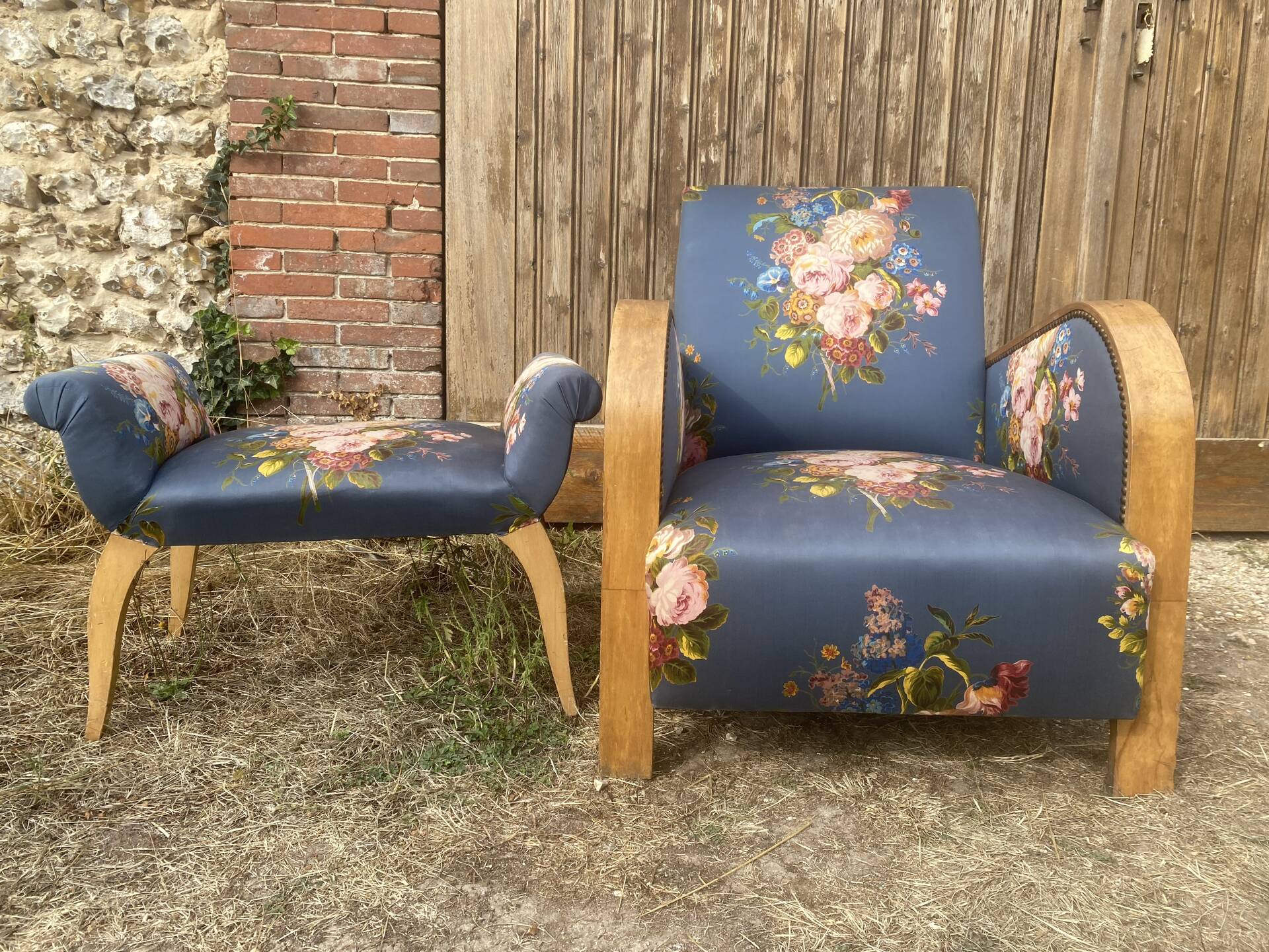 Art Deco armchair and its footrest