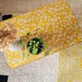 Antique rattan coffee table - yellow floral top