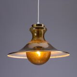 Large glass ‘‘bubble’’ chandelier with brass shade