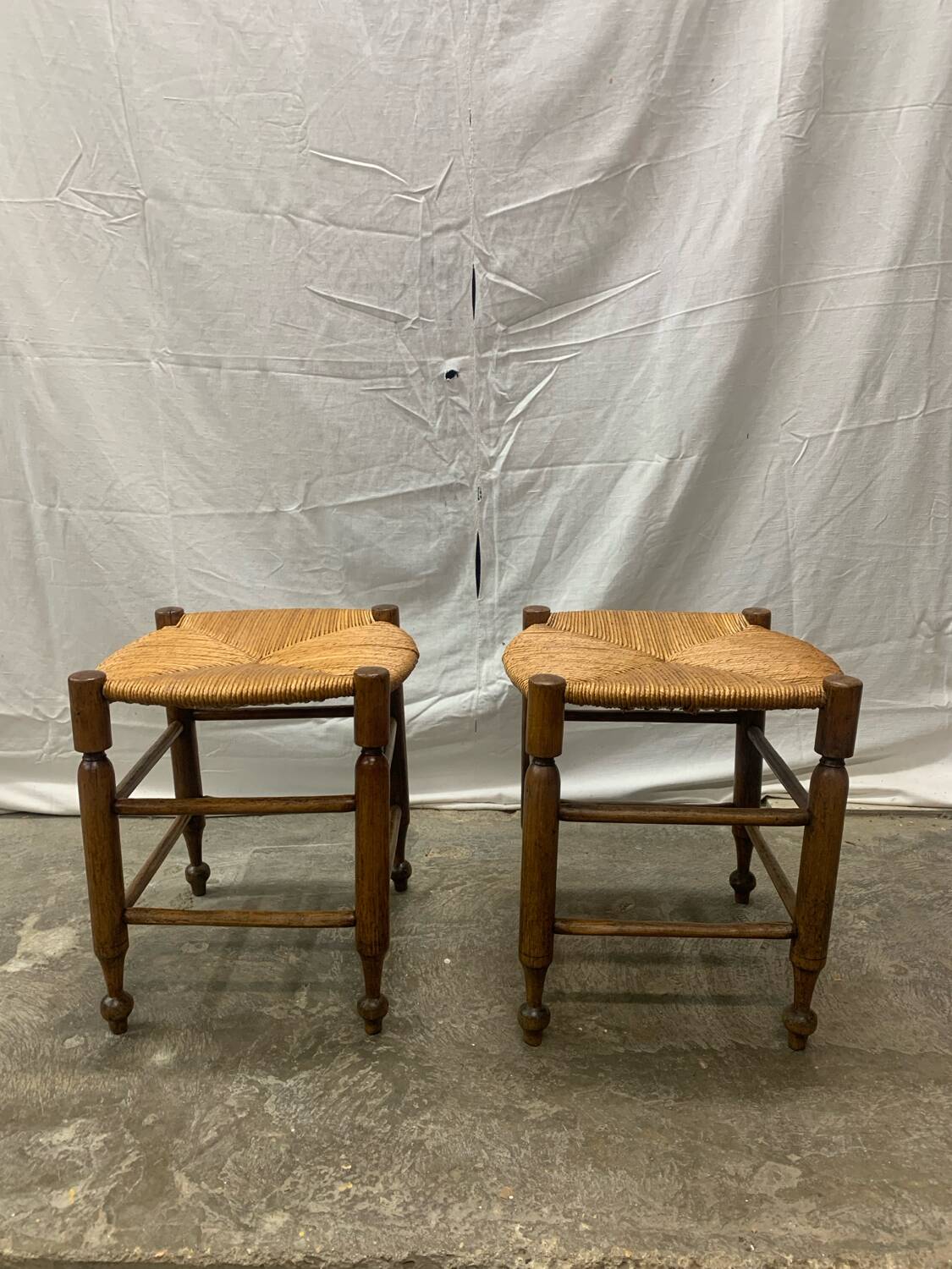 Pair of Antique Straw Stools