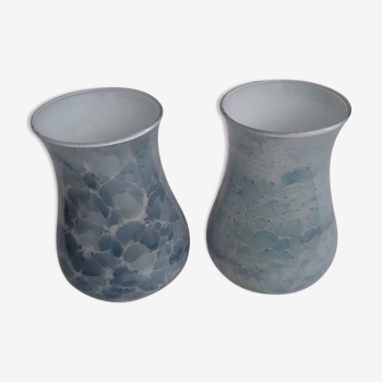 2 lampshades tulips blue glass marble effect