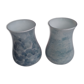 2 lampshades tulips blue glass marble effect