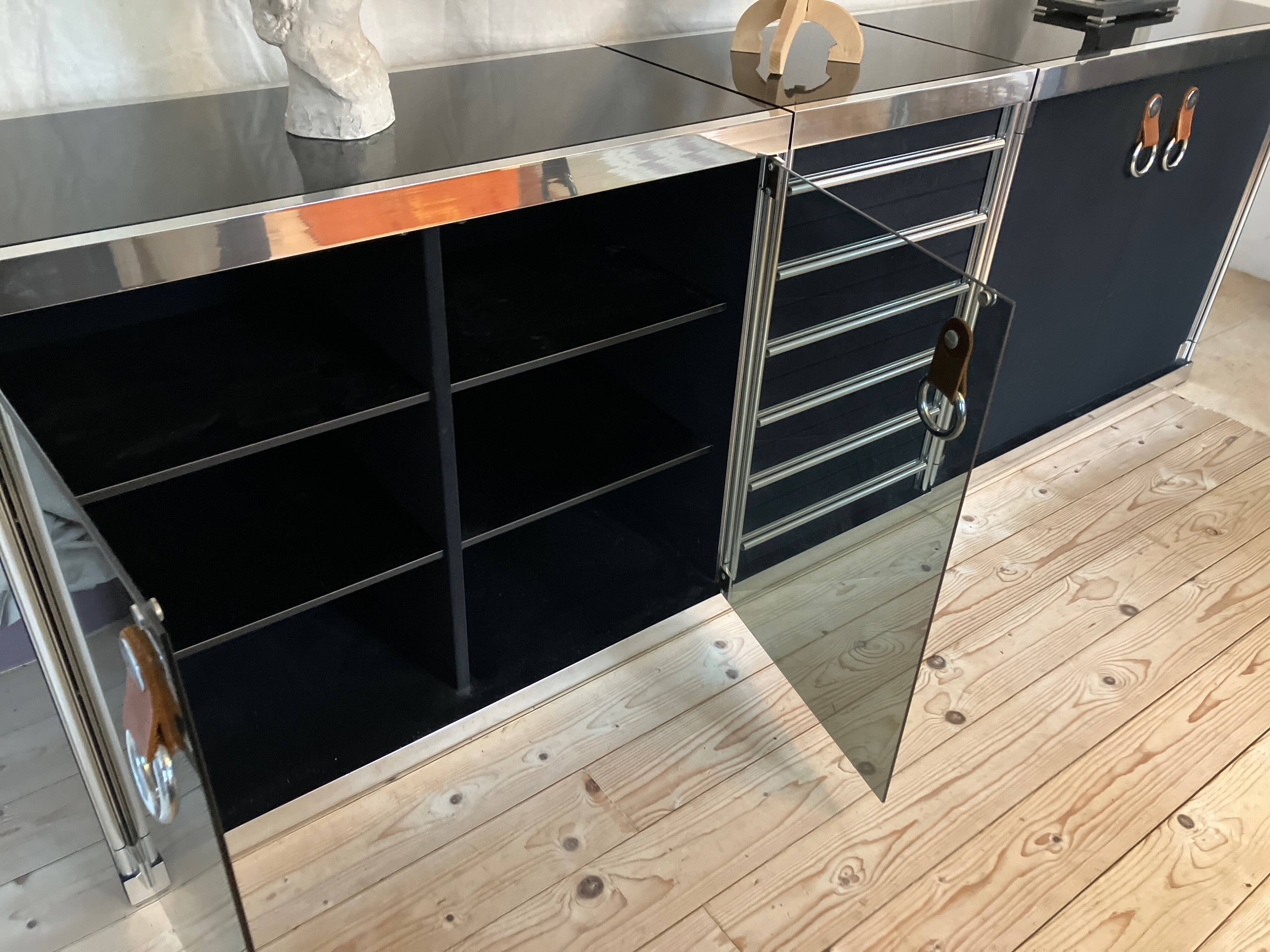 1970s sideboard in chrome and black lacquer