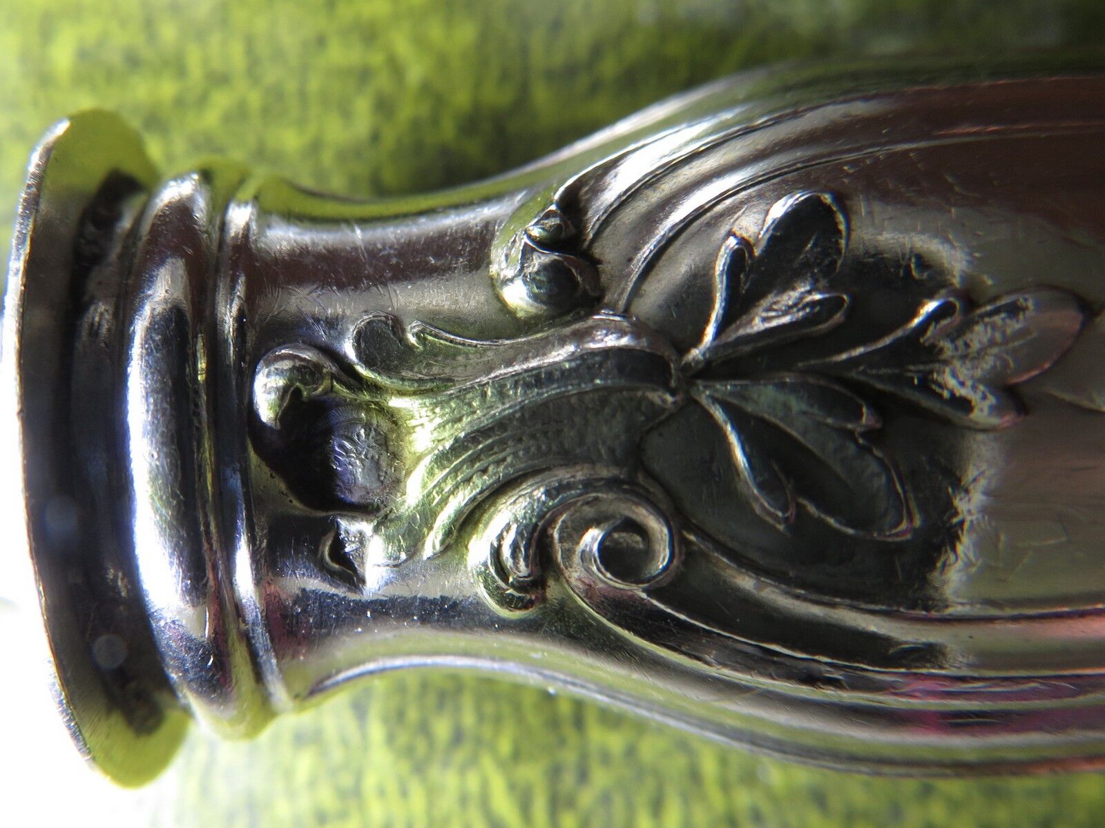 Silver salad servers stuffed in its case