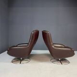Pair of leather swivel armchairs by PEEM, Finland, 1970s