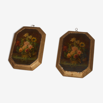 pair small frame wood bouquet flowers