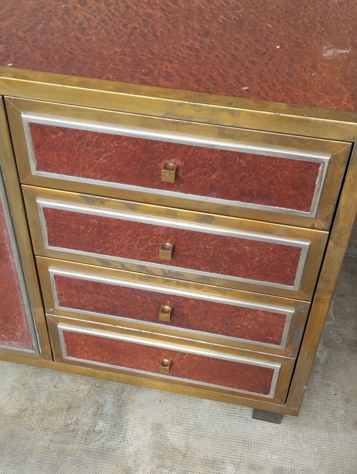 Sideboard shelf design 70 Michel Pignères amboyna burl chrome brass