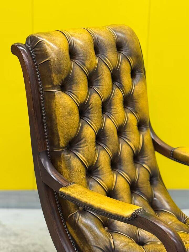Original English Chesterfield Wingback Chair & Matching Footstool