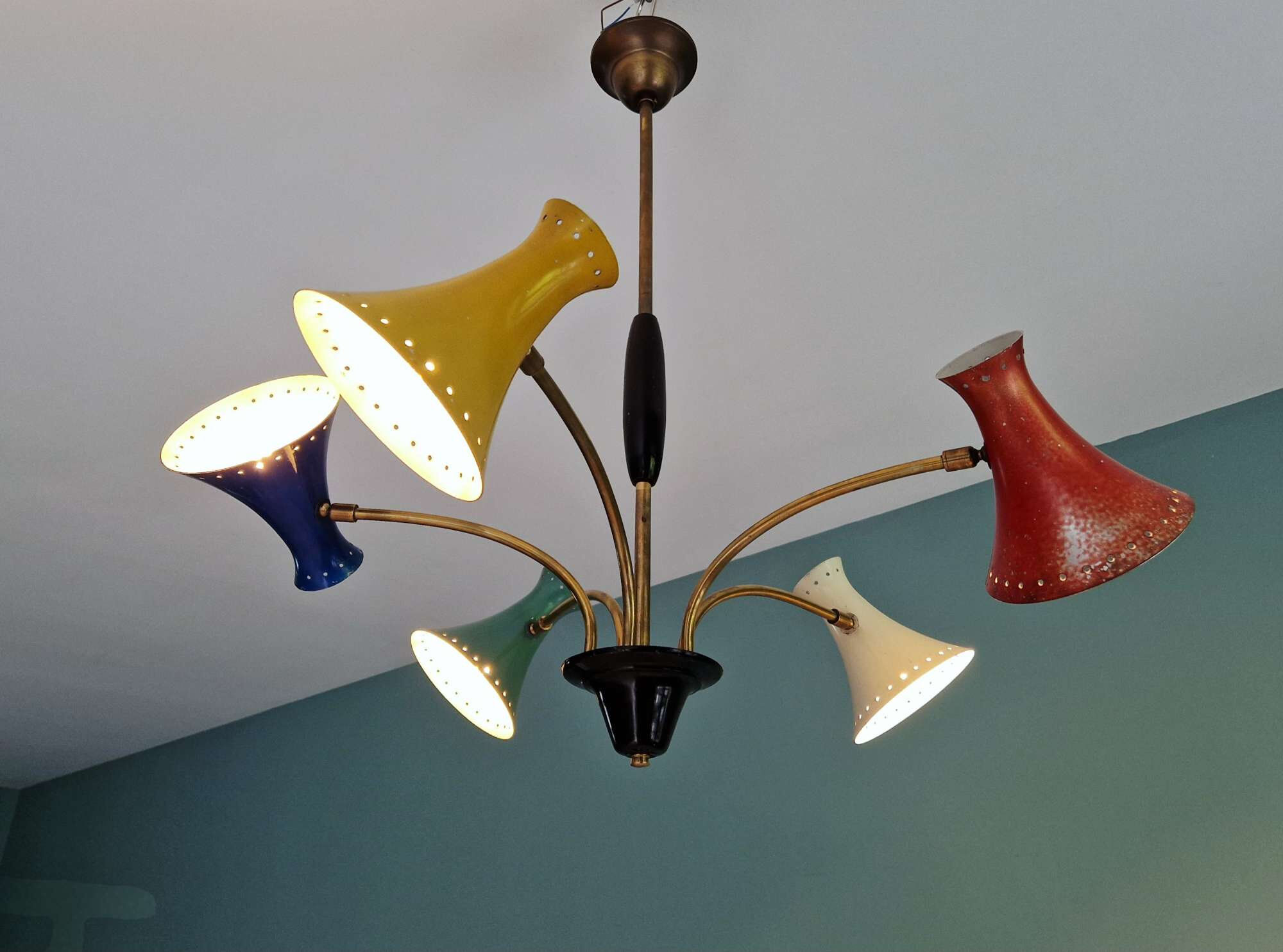 Articulated Diabolo chandelier, Italian design, 1950s-60s