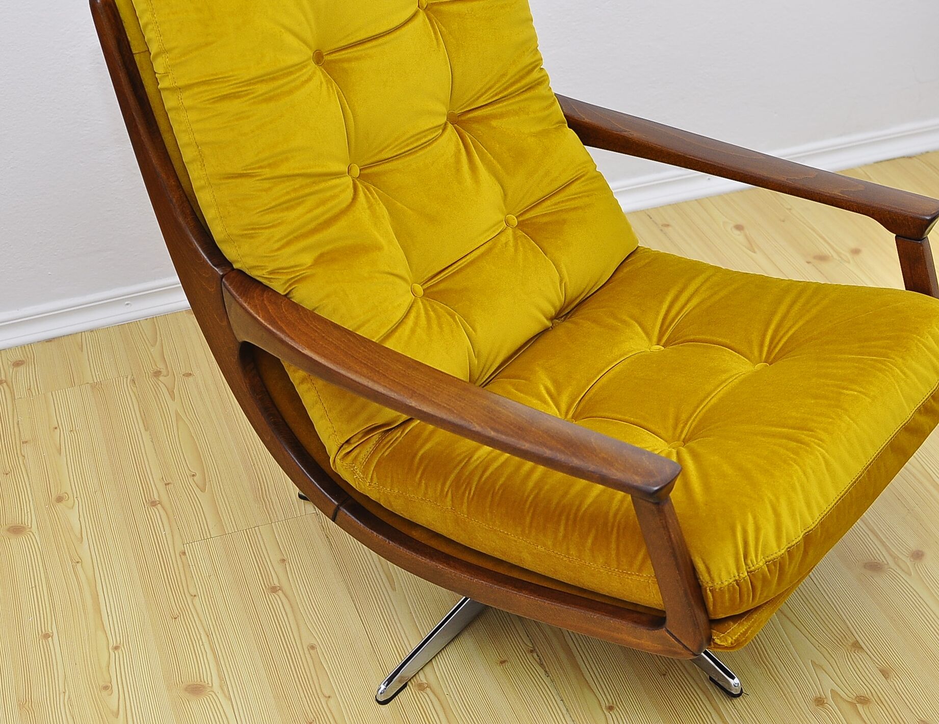 Swivel armchair in velor upholstery, 1970s