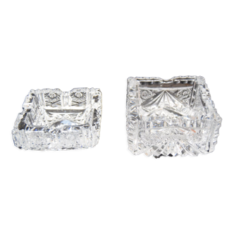 Pair of ashtrays, cut crystal glass, bohemia in the 1960's