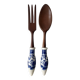 Service à salade vintage en bois et porcelaine Blue Willow
