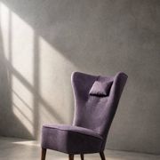 Vintage Mid-Century Scandinavian Modern Oak & Purple Fabric High Back Wing