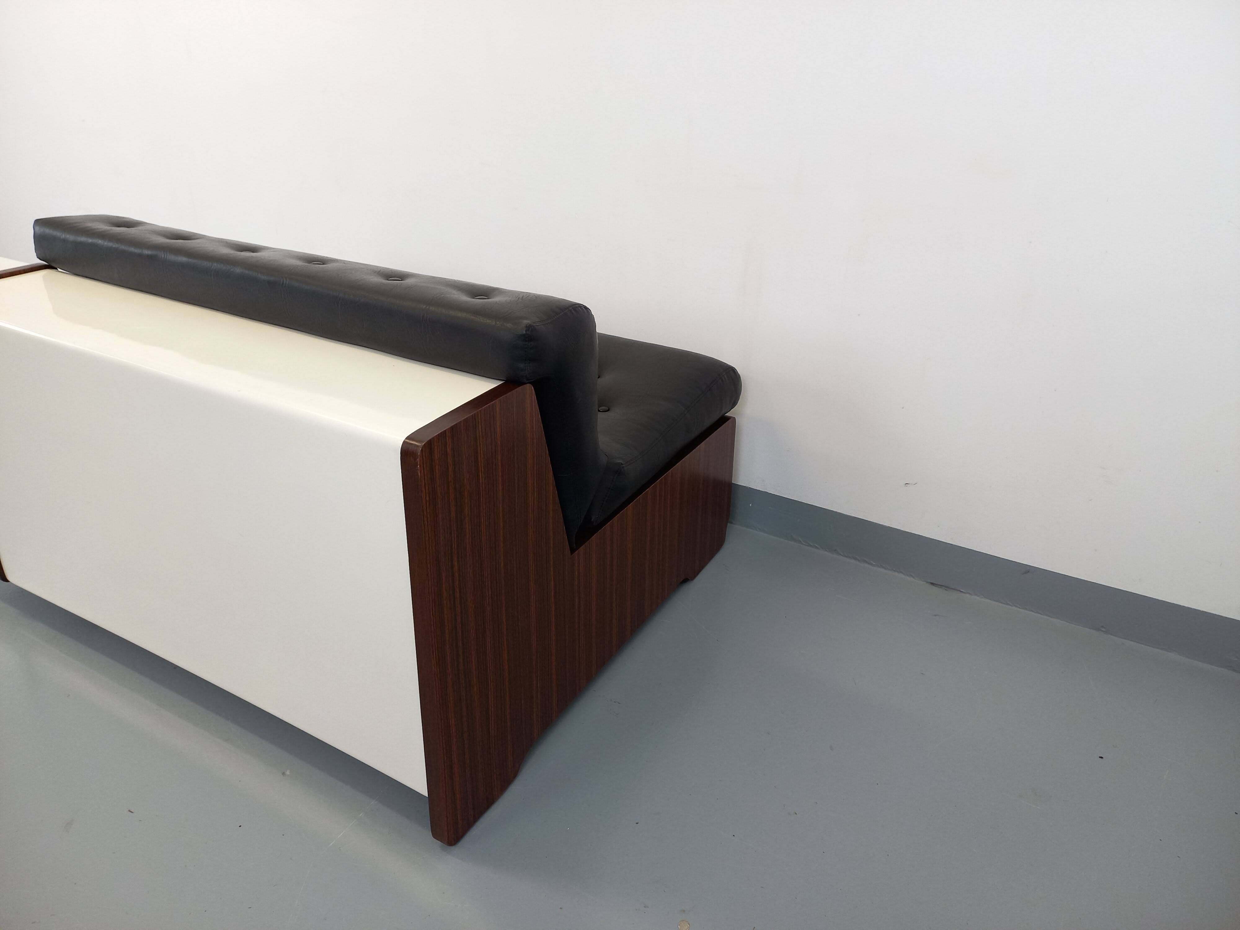 Vintage sofa bed bench with integrated lighting, Italian design Beka Tortuga, in skai, fiber
