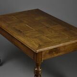 Table ancienne en chêne – XIXe siècle | Entièrement restaurée | Plateau en marqueterie