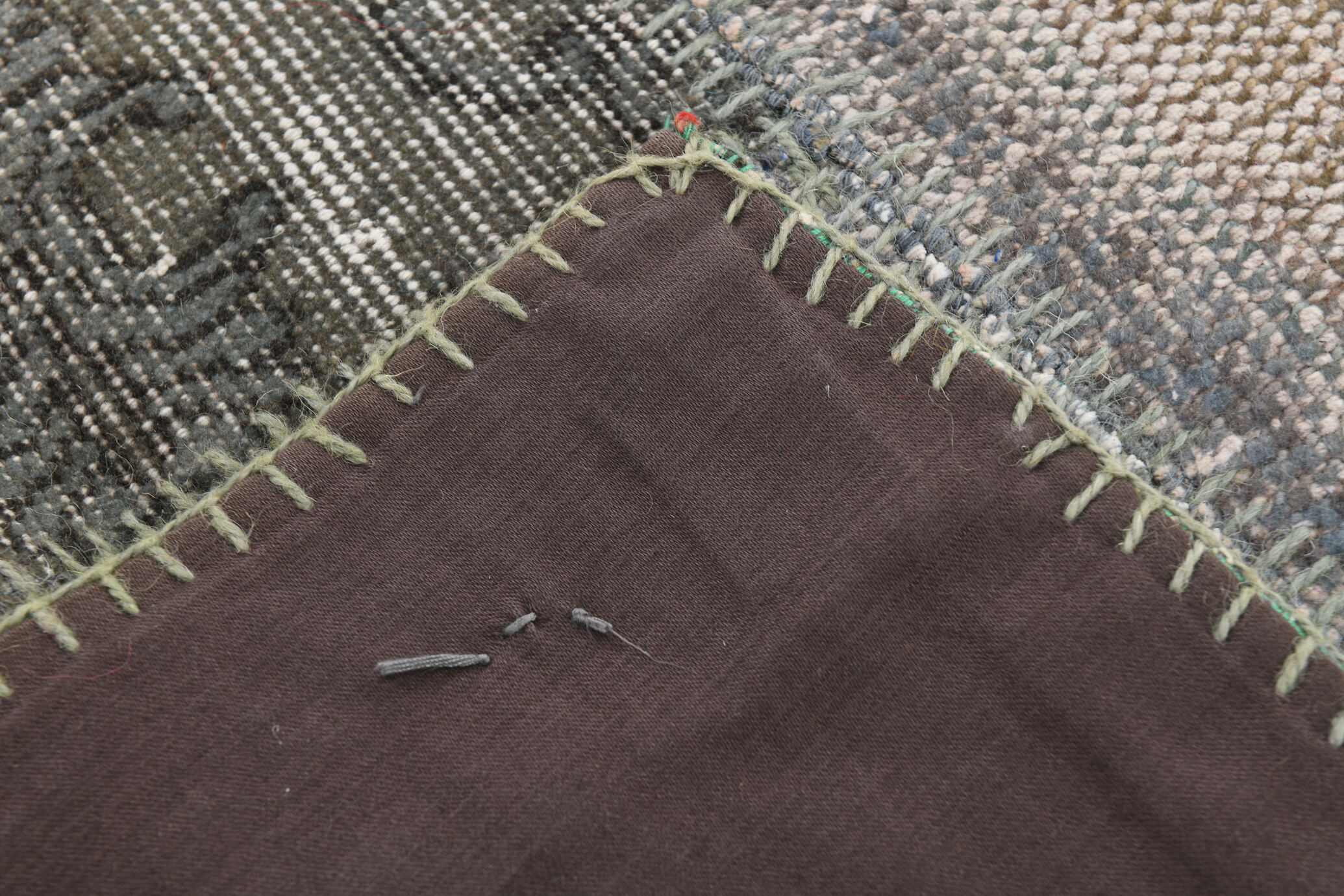 Gray & bronze patchwork tapis rug, 247x172cm