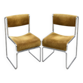 Pair of vintage corduroy and chrome tubular metal sled chairs.