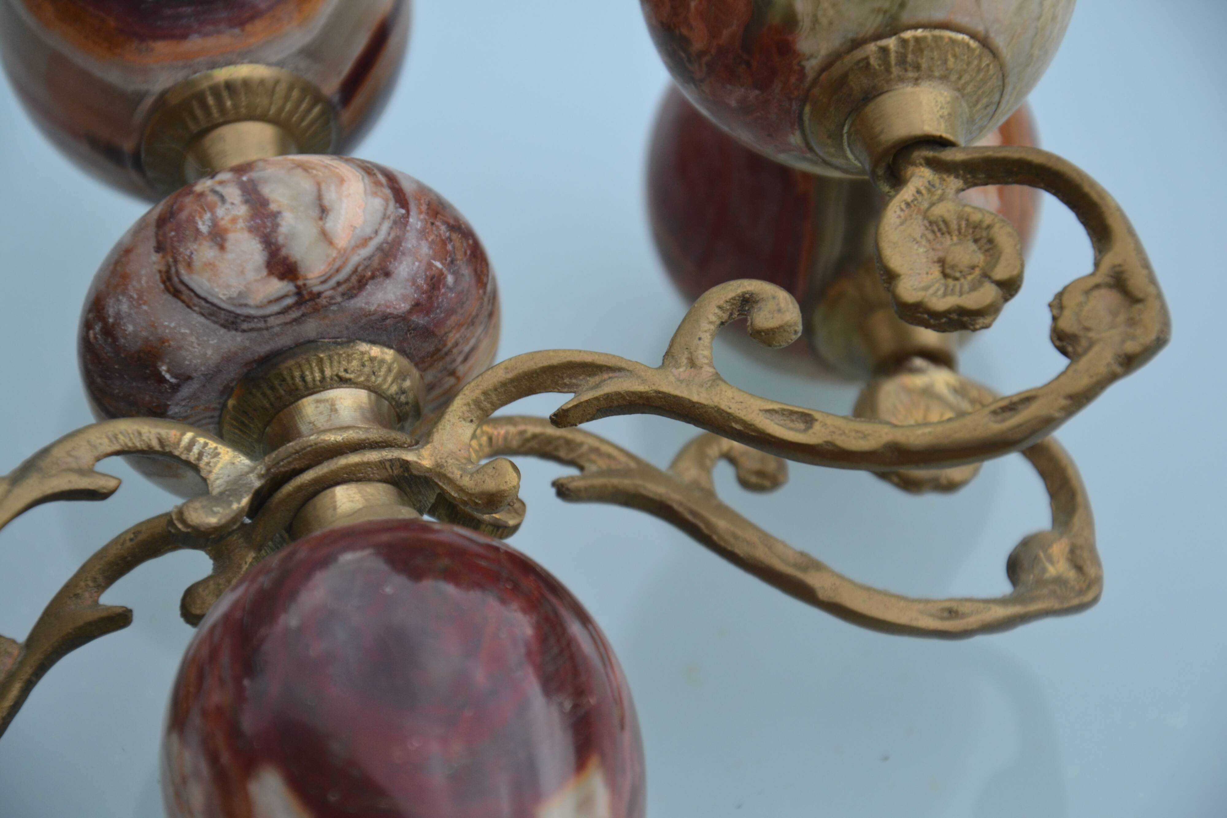 4-branch onyx and brass chandelier/candelabra