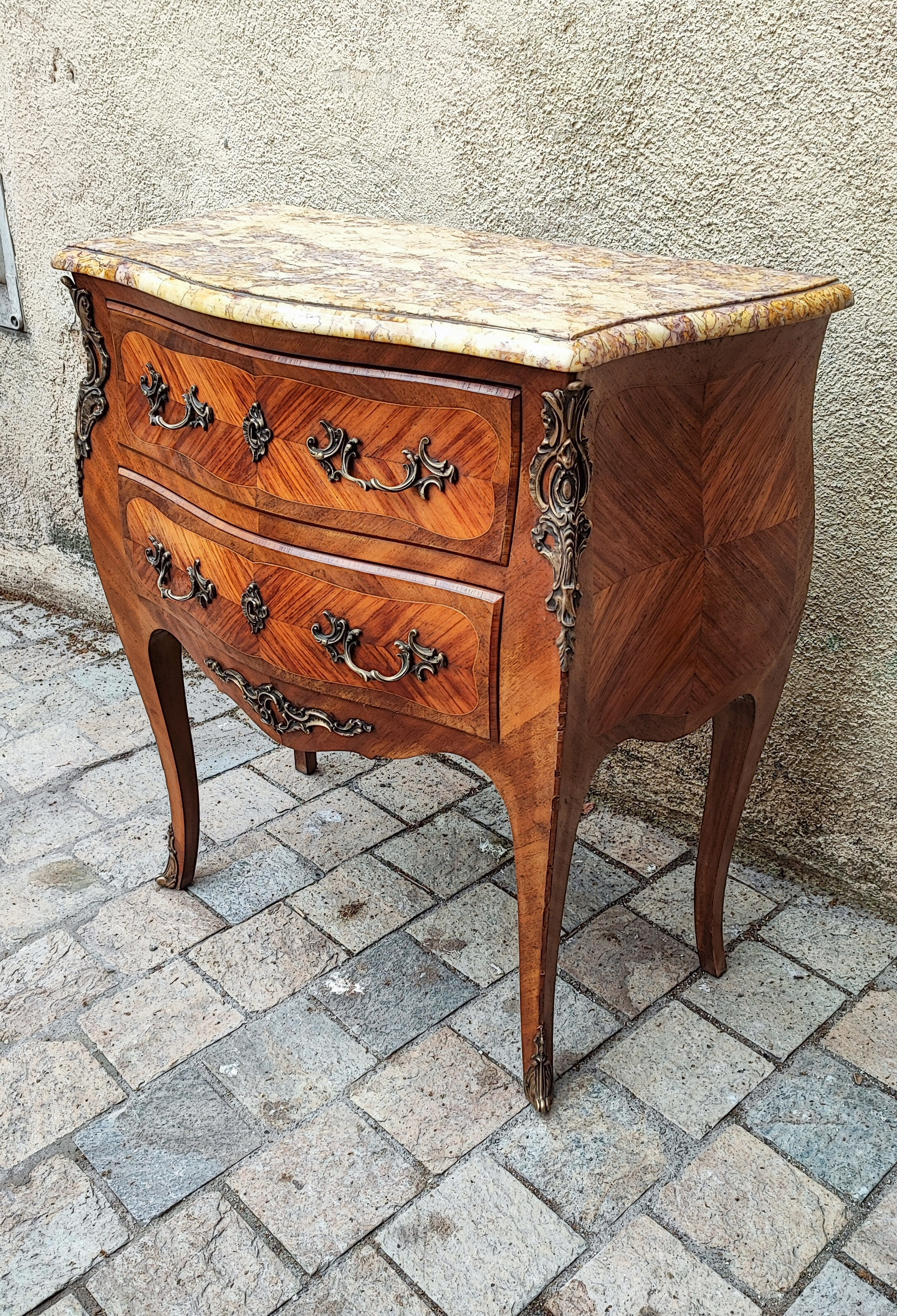 Chest of drawers 2 drawers Louis XV marquetry rosewood