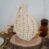Bottle / vase soliflore macramé raffia / vintage plastic