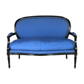 Louis XVI style bench in black wood and blue fabric