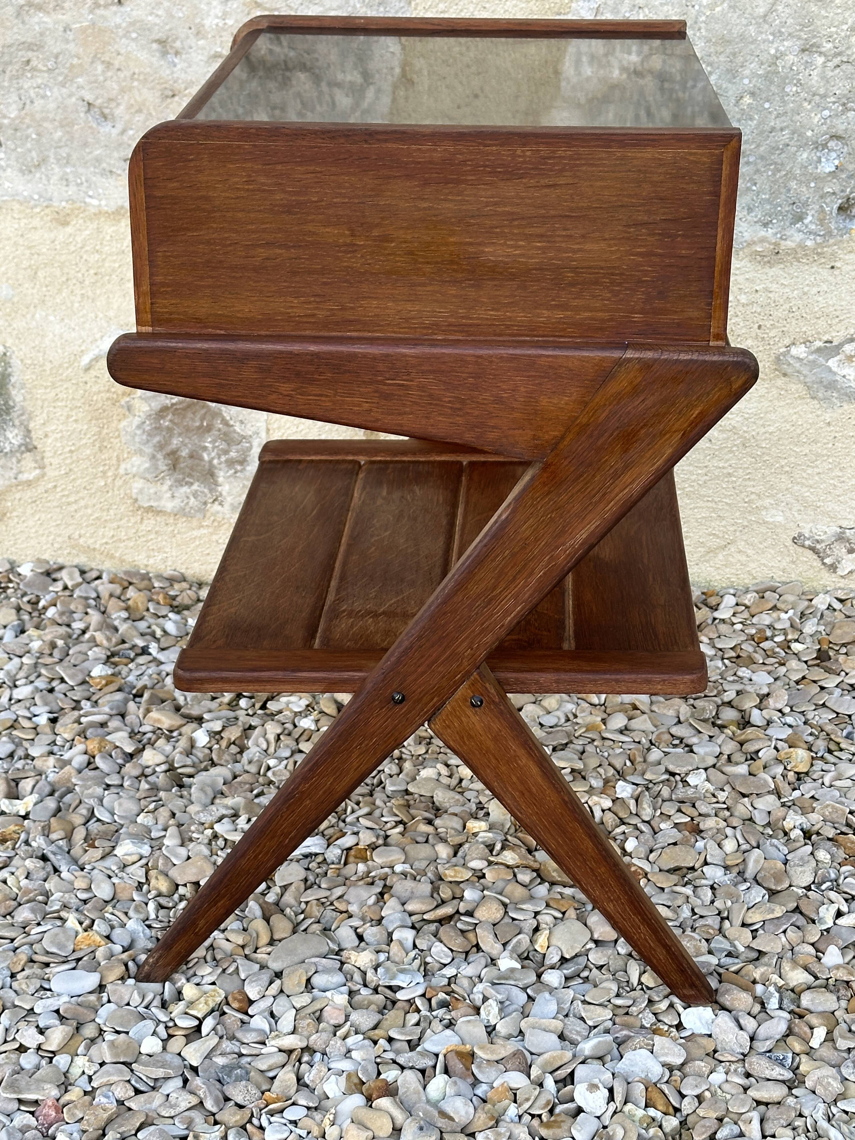 Vintage oak bedside table, 50s and 60s design