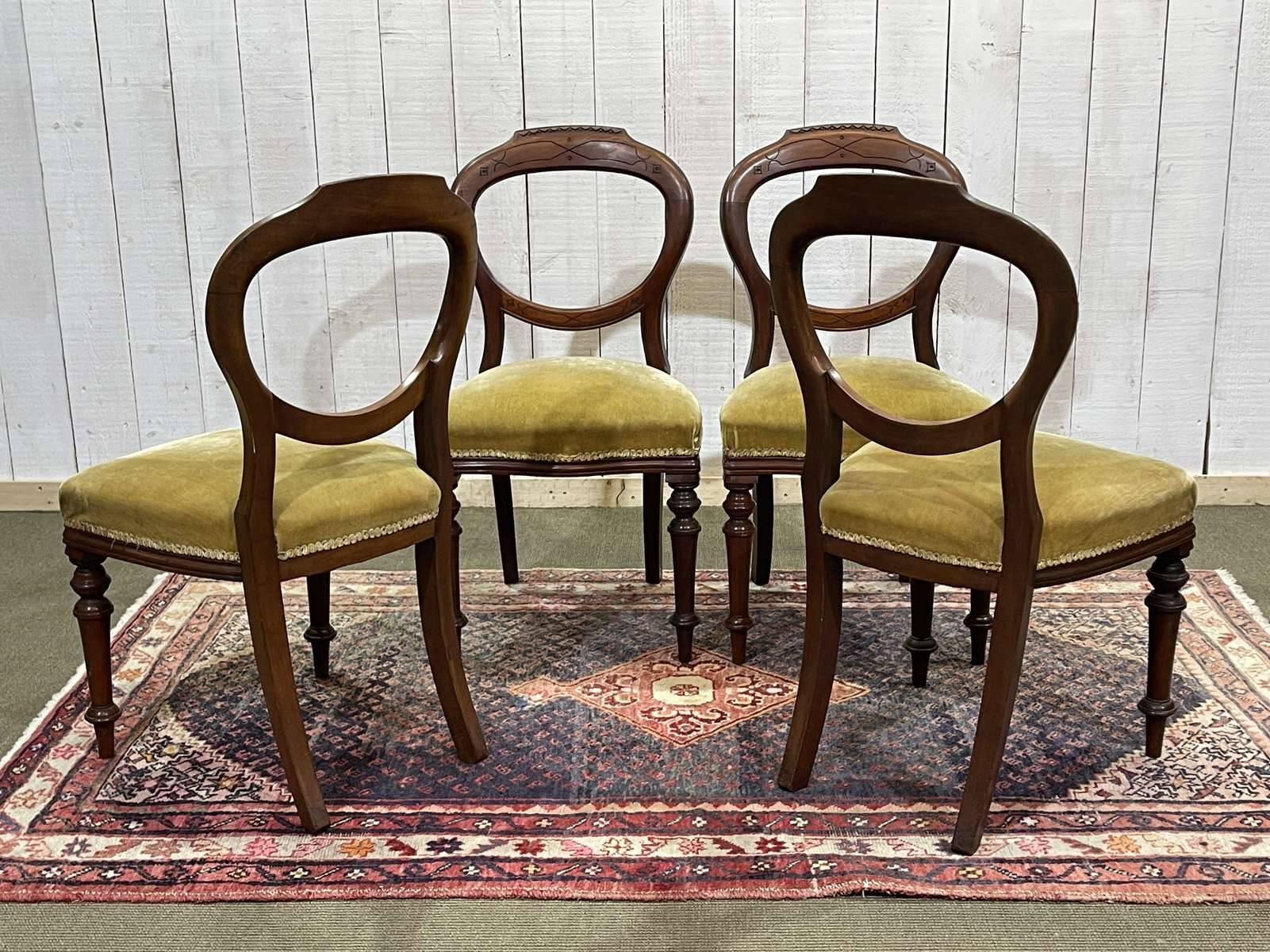 Set of 4 Victorian English chairs, 19th century, in mahogany
