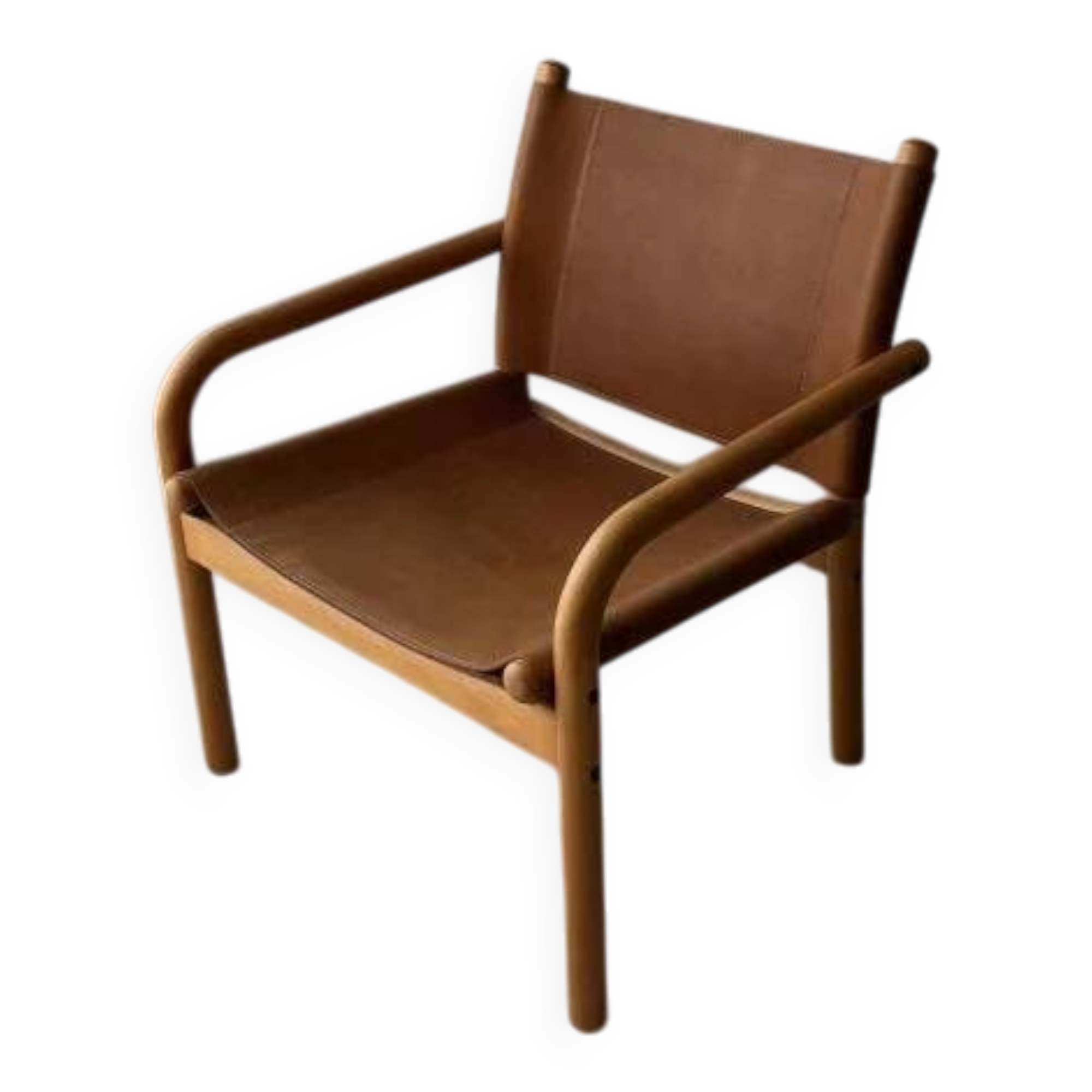 Danish safari armchair beech wood leather 1970s