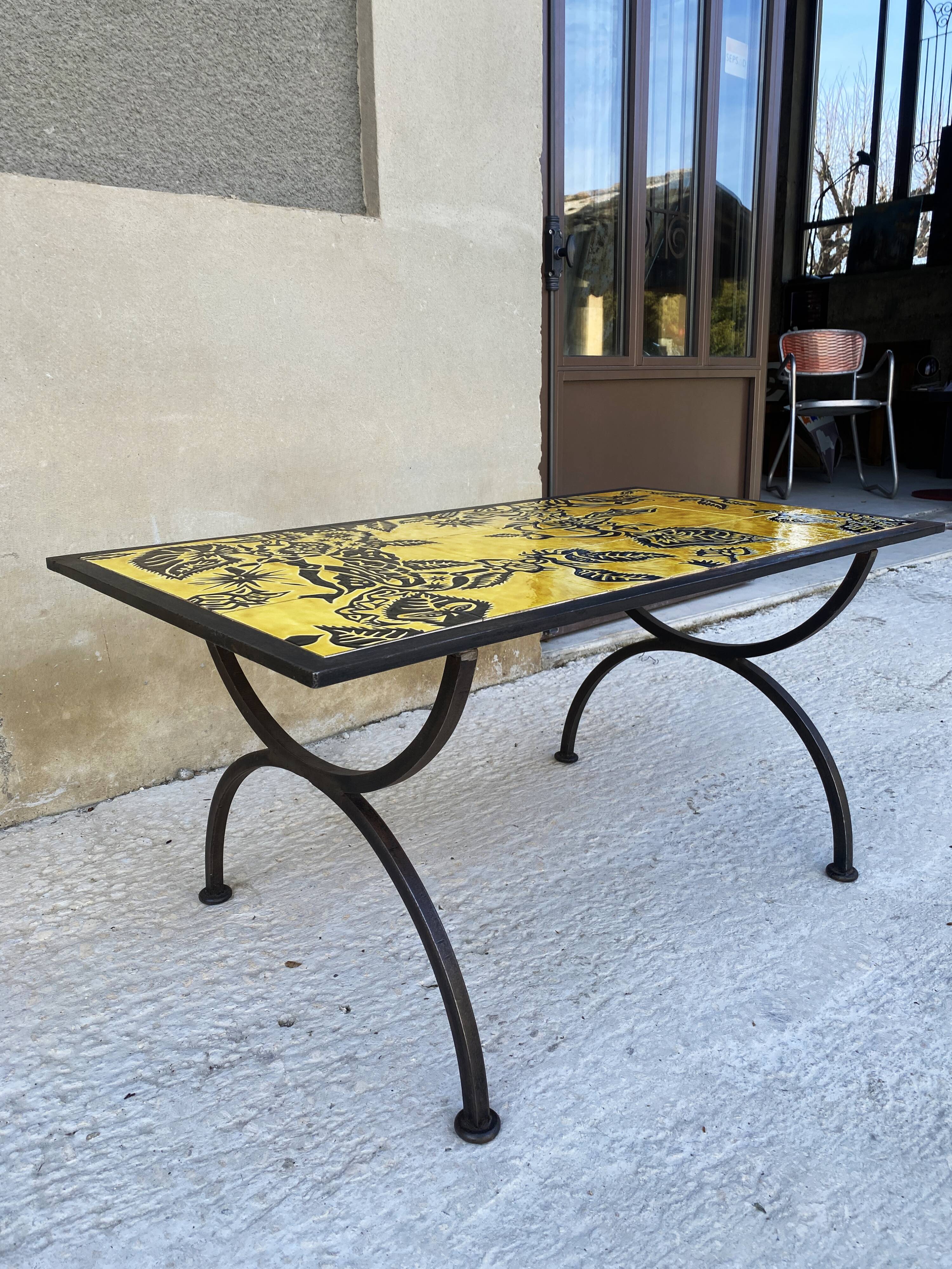 Jean Lurçat at Saint-Vincent Coffee table in wrought iron 1950