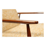 Fauteuil de salon vintage jaune bohème, style milieu du siècle