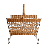 Metal and rattan magazine holder, 1960s