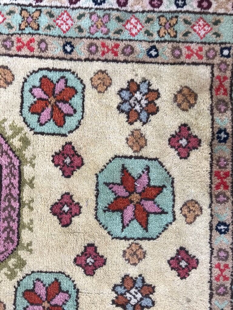 Old hand made square transylvania oriental rug wool 182 x 182