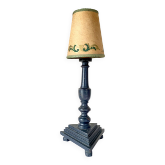 Wooden lamp, silk fabric cable, wallpaper lampshade