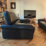 Roche Bobois black leather sofas – 3/4 seats + 2 seats
