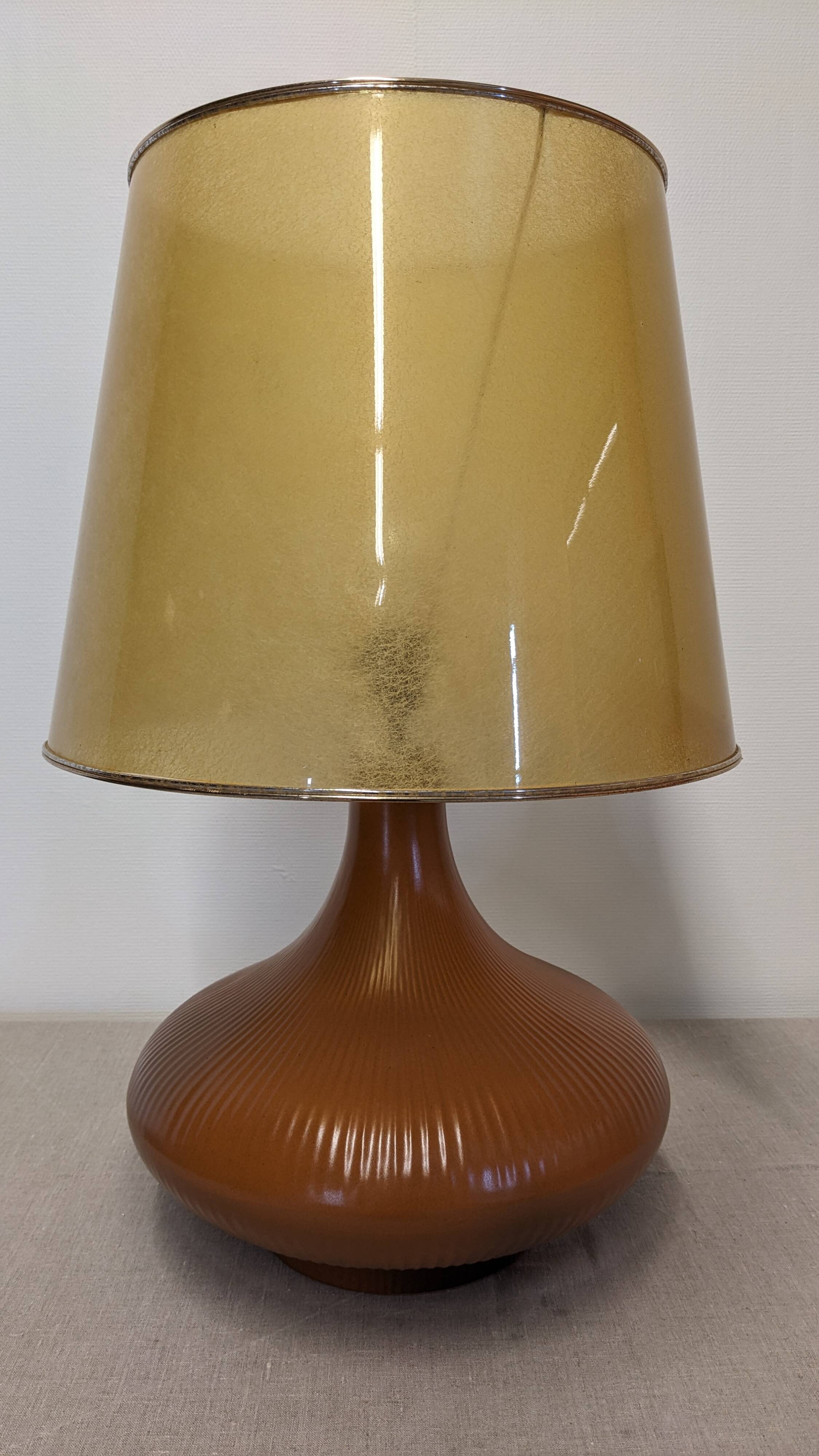 XL glazed ceramic living room lamp, France circa 1970