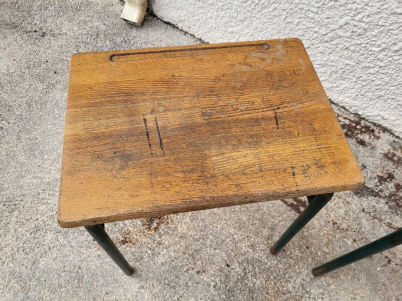 Pair of desks desks school 1960 in metal and oak
