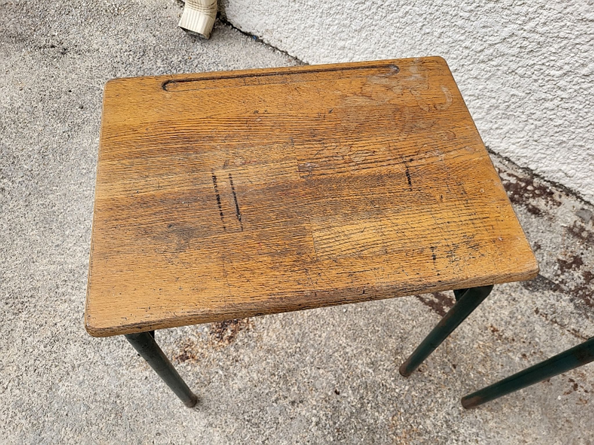 Pair of desks desks school 1960 in metal and oak