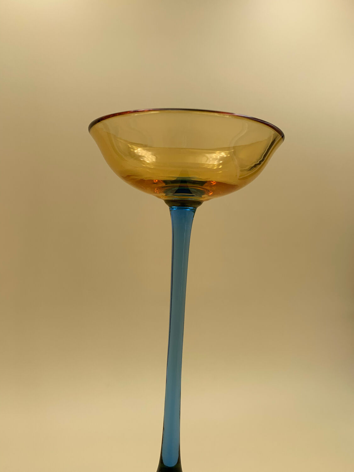 Yellow and blue glass candle holder