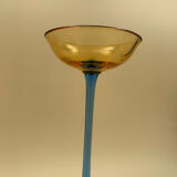 Bougeoir en verre jaune et bleu