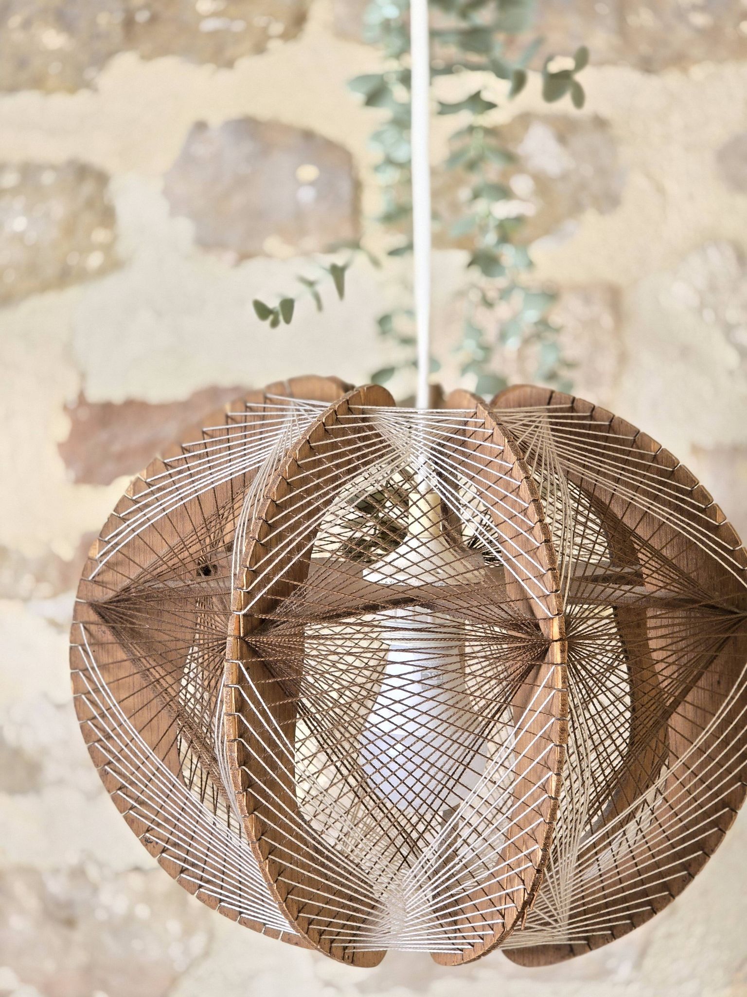 Vintage Scandinavian suspension string art wood and thread – 1970s design