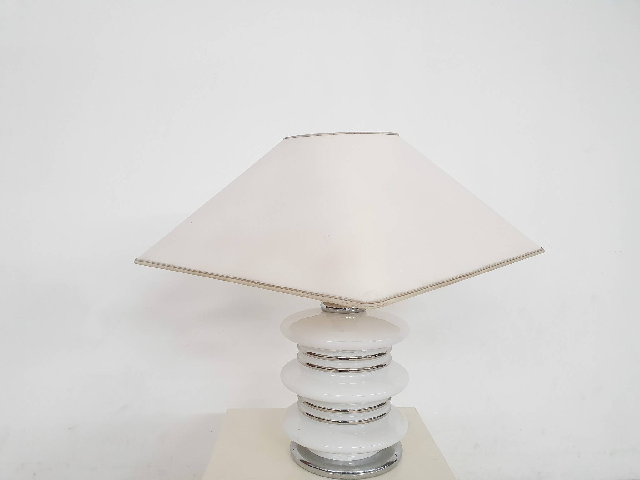 White chrome and opal table light by Leclaire and Schafer, Germany, 1970's