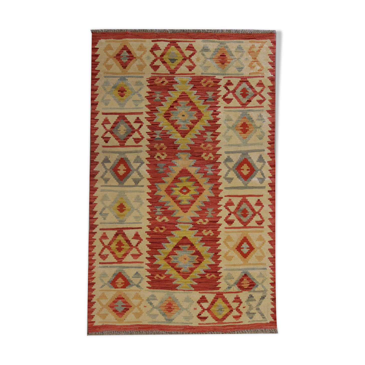 Tapis en laine rouge afghan Kilim tapis traditionnel oriental fait à la main - 78x124