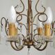 Vintage French 4 Arm Gilded Metal Cage Chandelier Beads Clear Murano Drops