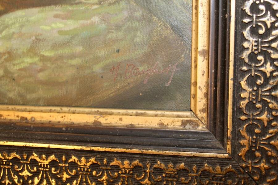 Decorative painting gallant scene in black and gold frame