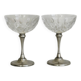 Set of 2 vintage glasses in metal and thick chiseled glass