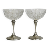 Set of 2 vintage glasses in metal and thick chiseled glass