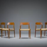Danish Teak Mod. 77 Dining Chairs with Paper Cord by Niels O. Møller for JL Møllers, 1959, Set of