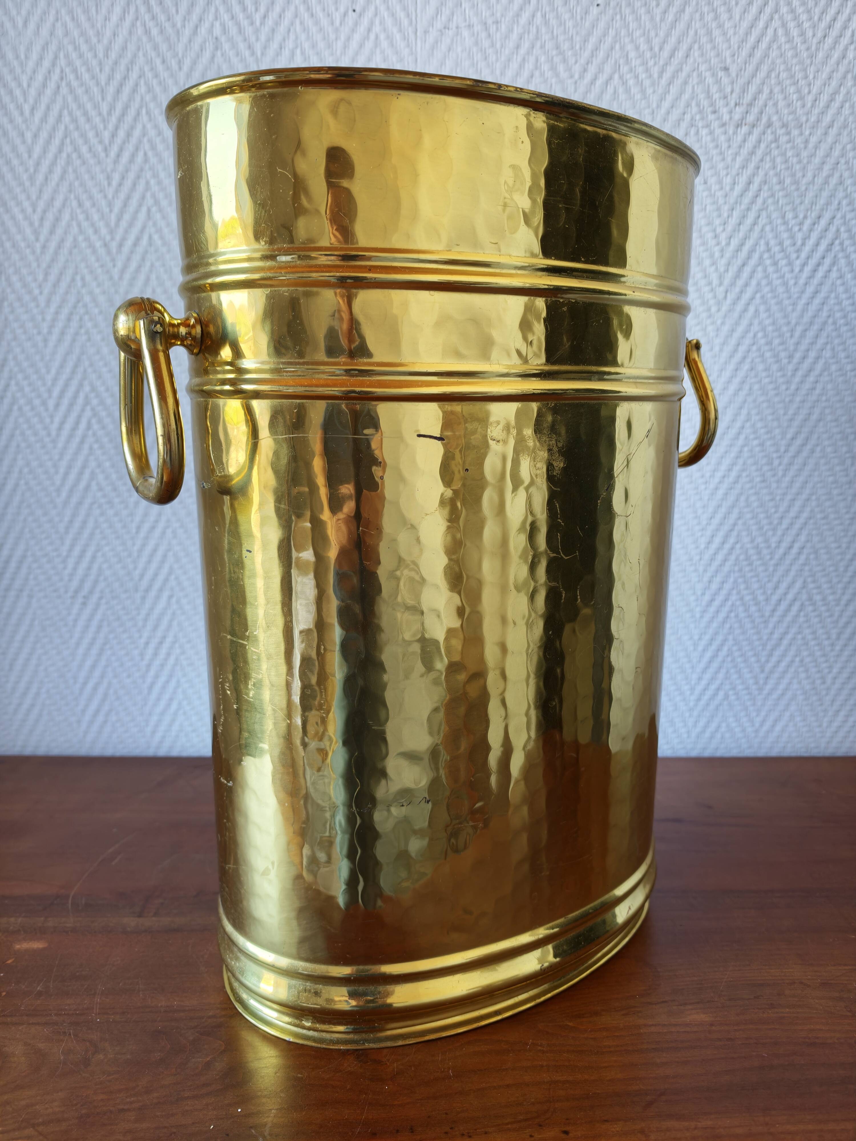 Vintage hammered brass umbrella stand – 1970s-80s